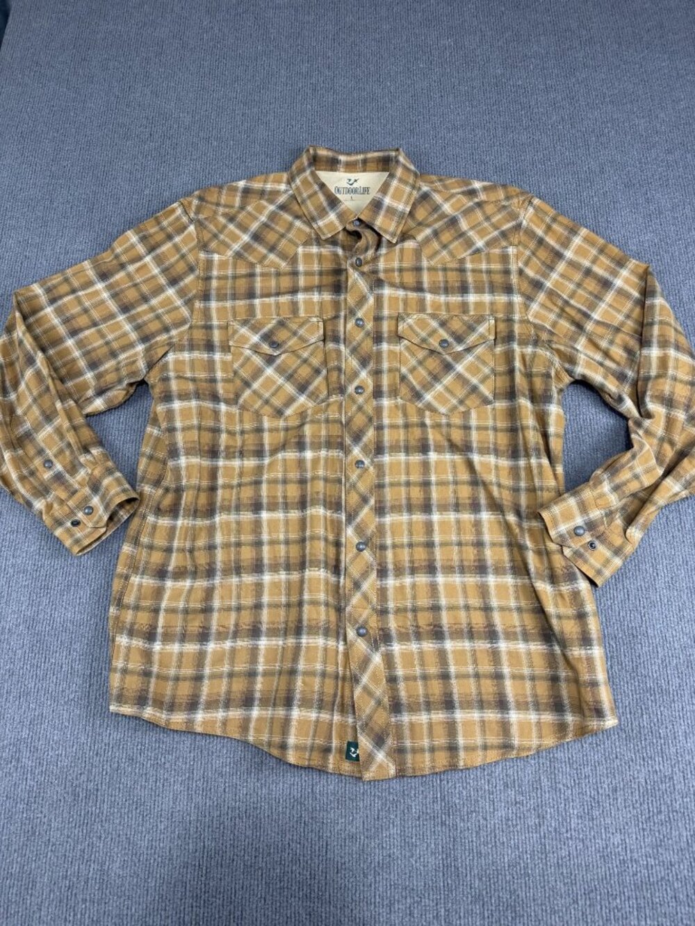 Outdoor Life Mens Brown Plaid Long Sleeve Western Shirt L